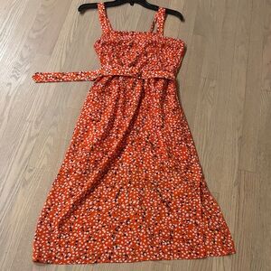 Trixxi Orange Floral Belted Midi Dress Sleeveless Medium